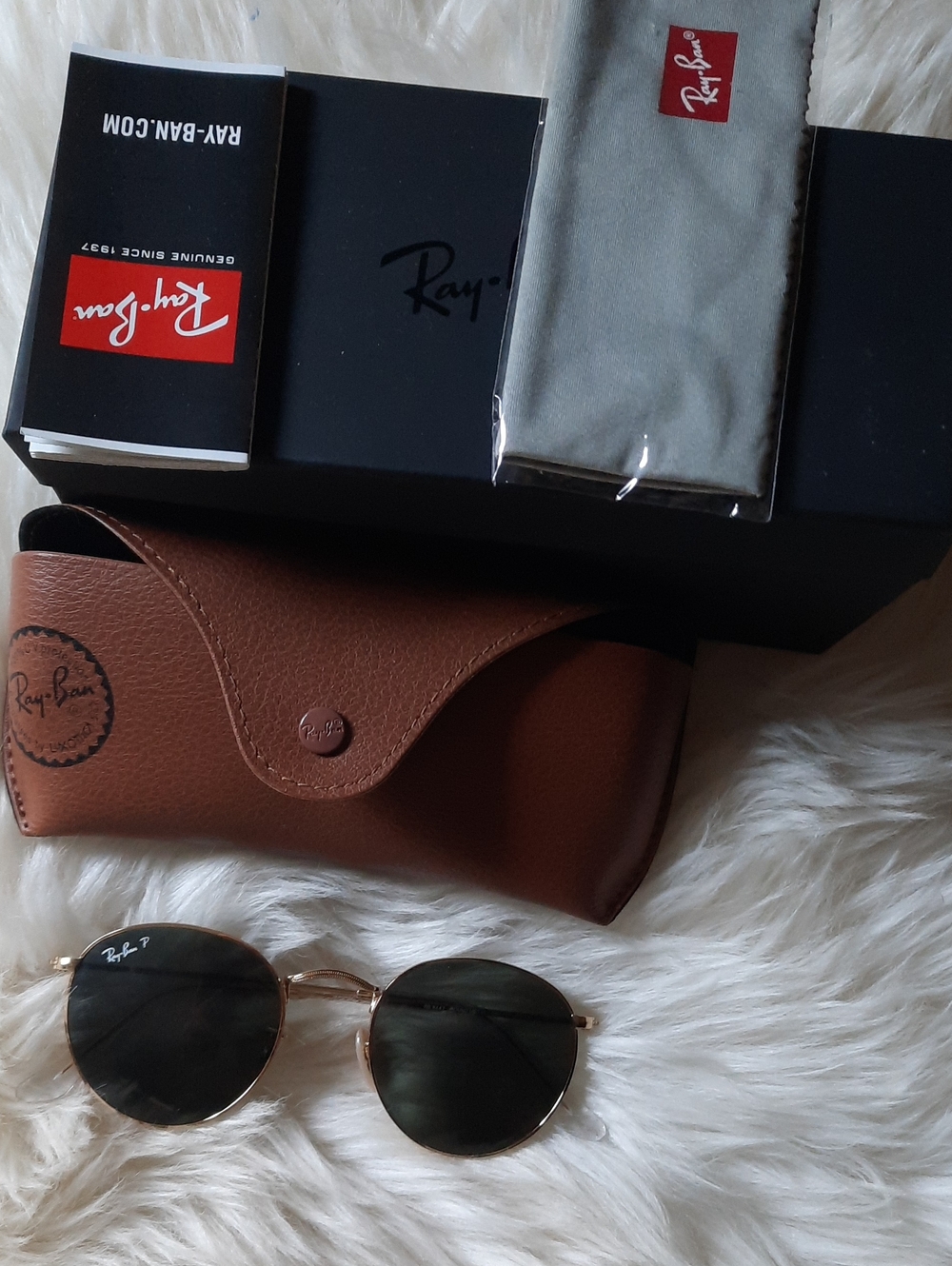 Ray-Ban Gold Frame Sunglasses with Brown Case and Dark Lenses